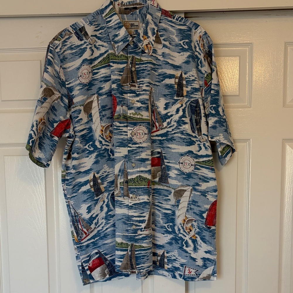 Reyn Spooner Blue Transpacific Sailing Print Shirt